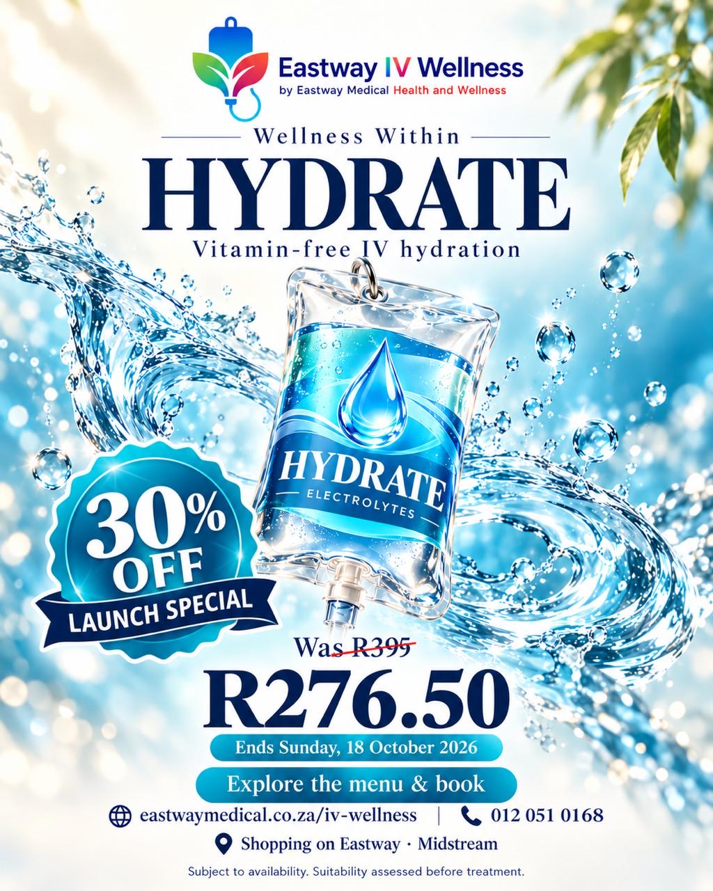 Hydrate · 30% off IVI launch special, ending 18 October 2026