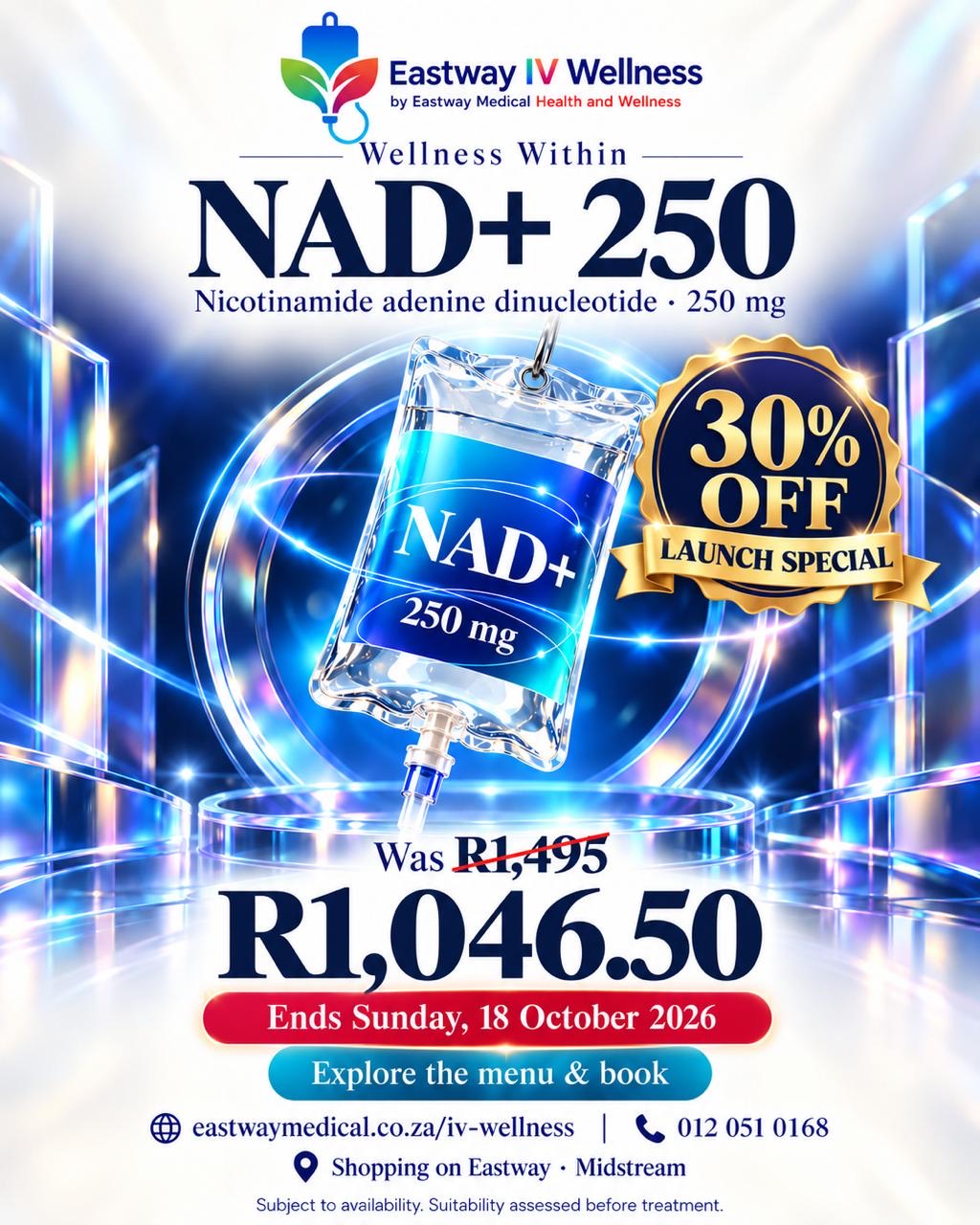 NAD+ 250 · 30% off IVI launch special, ending 18 October 2026